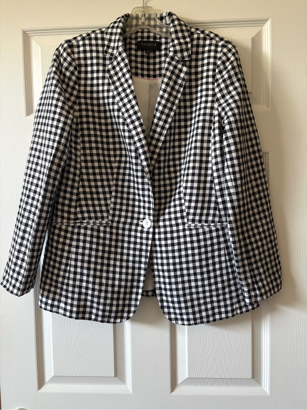 Talbots Black and White Gingham Single-Button Blazer